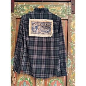 Distressed/ Reworked Flannel| Postage Stamp Vintage Patchwork| Cottagecore| M